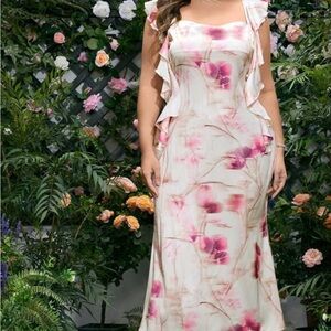 Floral Pink and Cream Women's Dress